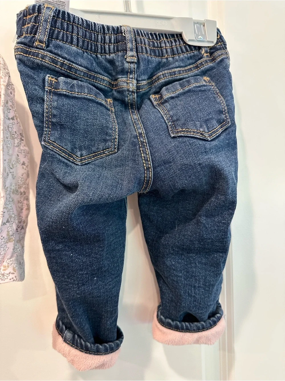 12-18 months Fleece Lined Jean and Long-Sleeve Pink Floral Top